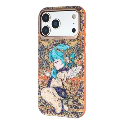 JAUCASE for iPhone 17 Pro Magnetic Case Glitter Angel Pattern Shockproof TPU PC Cover - Orange