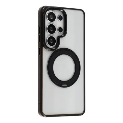 JAUCASE for Samsung Galaxy S26 Ultra Magnetic Case with 360° Rotating Ring Stand Clear TPU PC Shockproof Protective Cover - Transparent Black