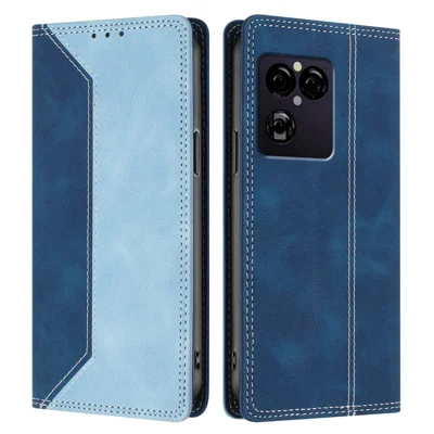  Funda de Cuero para Sony Xperia 1 VIII, Diseño de Colores a Contraste, Tacto Suave, Función de Billetera, Soporte, Cierre Magnético, Bloqueo RFID - Azul Oscuro / Azul