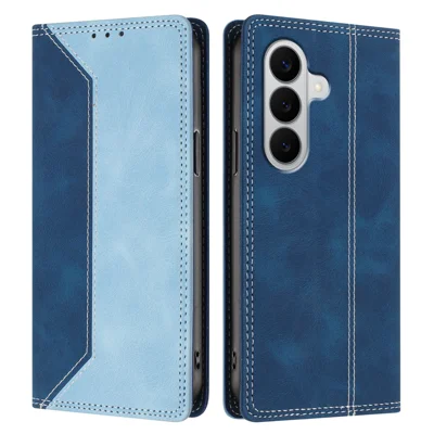 For Samsung Galaxy A27 5G / M47 5G Leather Case Skin Touch Color Splicing RFID Blocking Wallet Stand Phone Cover - Dark Blue / Blue