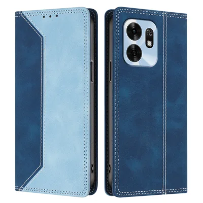  For Honor Play 60A 5G / Honor X6d 5G Leather Case Skin Touch Color Splicing RFID Blocking Wallet Stand Phone Cover - Dark Blue / Blue