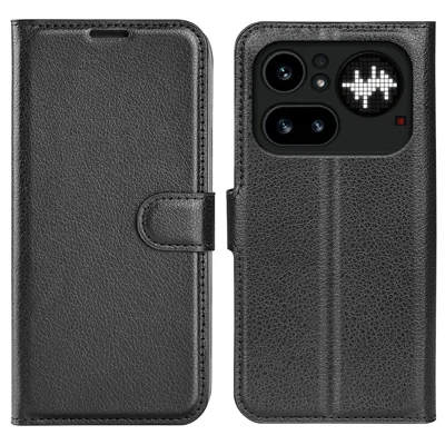 AMORUS For Nothing Phone (4a) Pro Wallet Case Litchi Texture Shockproof Leather Flip Stand Phone Cover - Black