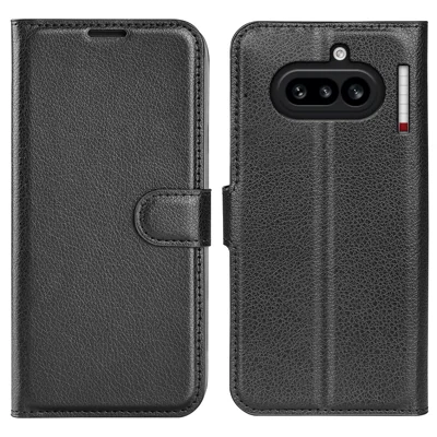 AMORUS For Nothing Phone (4a) Wallet Case Litchi Texture Shockproof Leather Flip Stand Phone Cover - Black