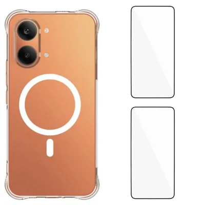 WANLONFENG für Xiaomi Poco X8 Pro Max 5G / Xiaomi Redmi Turbo 5 Max 5G WL1 Series 2,0 mm Magnetische Hülle Transparente TPU-Handy-Rückseite mit 2 St. Displayschutzfolien - Transparent