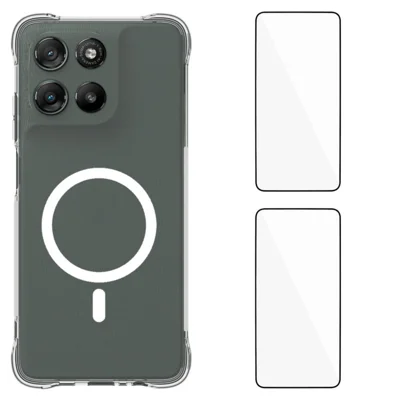  WANLONFENG for Motorola Moto G67 Power 5G  WL1 Series 2.0mm Magnetic Case Clear TPU Phone Back Cover with 2Pcs Screen Films - Transparent