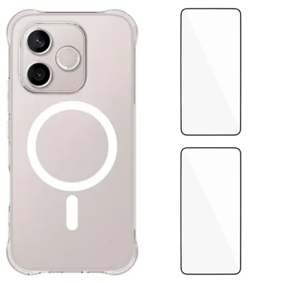 WANLONFENG for Honor 600 Lite 5G WL1 Series 2.0mm Magnetic Case Clear TPU Phone Back Cover with 2Pcs Screen Films - Transparent