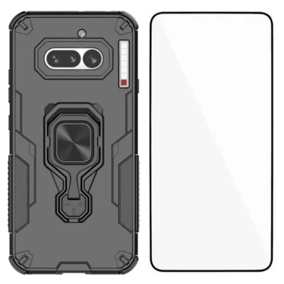  WANLONFENG for Nothing Phone (4a) Phone Case  PC TPU Back Cover Kickstand with Tempered Glass - Black
