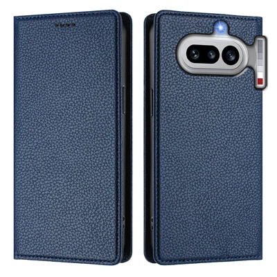 Cover per Wallet per Nothing Phone (4a) con Blocco RFID, in Pelle con Texture Litchi - Blu Scuro