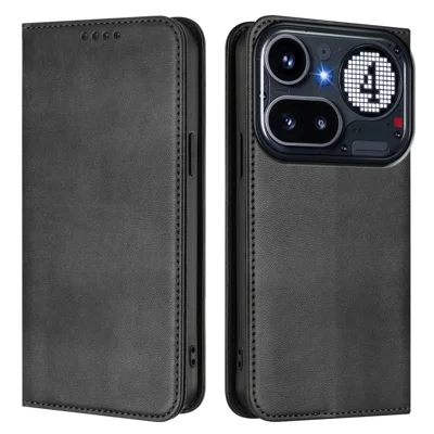 Funda tipo cartera para Nothing Phone (4a) Pro con textura retro, protección RFID, cubierta de cuero - Negro