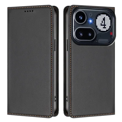  For Nothing Phone (4a) Pro Leather Wallet Case Magnetic Closure RFID Blocking Phone Cover - Black