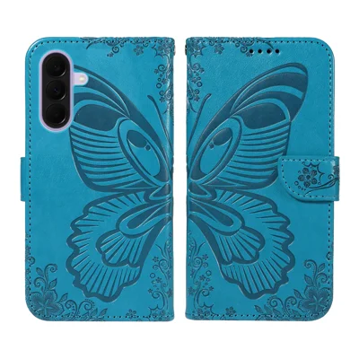 För Samsung Galaxy A27 Skal Fjärils mönster PU Läder Folio Flip Mobil Skal - Blå