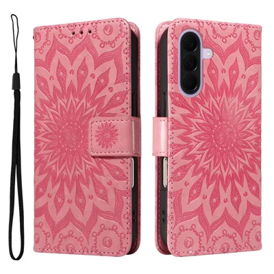 For Samsung Galaxy A27 Læder Wallet Case med Solsorte-tryk Telefonbeskyttelse - Pink