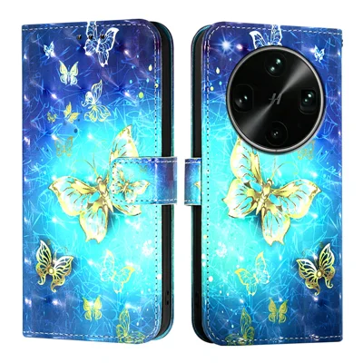 Funda de cuero para Oppo Find X9 Ultra 5G con estampado de patrón, billetera con soporte y correa - Mariposas doradas