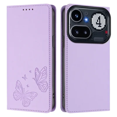  For Nothing Phone (4a) Pro Wallet Case RFID Blocking Butterfly Imprinted Magnetic Flip Leather Cover - Light Purple