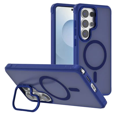 Bulk Purchasing for Samsung Galaxy S25 Ultra Magnetic Case Skin-friendly Anti-Shock TPU PC Protective Cover with Lens Frame Kickstand - Sapphire