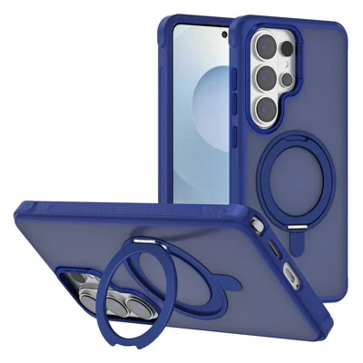 Bulk Purchasing for Samsung Galaxy S25 Ultra Magnetic Case Skin-friendly Anti-Shock TPU PC Protective Cover with Kickstand - Sapphire