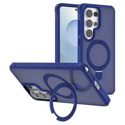 Bulk Purchasing for Samsung Galaxy S25 Ultra Magnetic Case Skin-friendly Anti-Shock TPU PC Protective Cover with 120° Kickstand - Sapphire