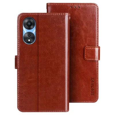 IDEWEI For Oppo A58 5G Protective Shell, PU Leather Flip Stand Wallet Cover Crazy Horse Texture Phone Case - Brown
