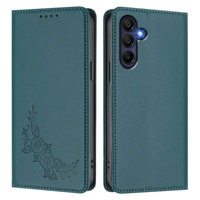  For Samsung Galaxy A16 4G / Galaxy A16 5G Wallet Stand Case Peony Flower Pattern TPU PU Leather Flip Cover - Green