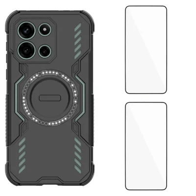  WANLONFENG для OnePlus Turbo 6 5G магнитный чехол DJ-серии PC TPU чехол для телефона с 2 шт. пленкой из закаленного стекла - черный