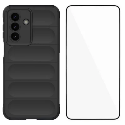 WANLONFENG für Samsung Galaxy A27 TPU Hülle HD-Serie Anti-Rutsch-Handyhülle mit gehärtetem Glas - Schwarz