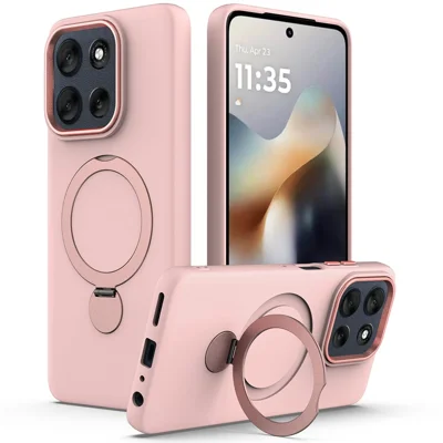 Magnetic Case for Motorola Moto G Max 5G / G87 5G / G77 5G / G67 5G Rotating Ring Kickstand TPU + PC Back Cover - Pink