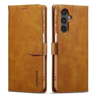 LC.IMEEKE Custodia Portafoglio per Samsung Galaxy A27, Cover in Pelle con Texture Vitello, Gialla