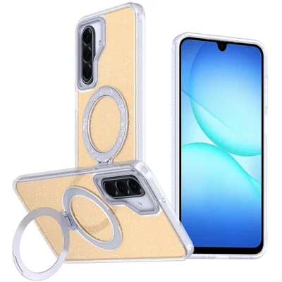 Bulk Purchasing For Samsung Galaxy A17 4G  /  A17 5G Magnetic Case Glitter Acrylic + TPU Phone Cover with Ring Kickstand - Orange