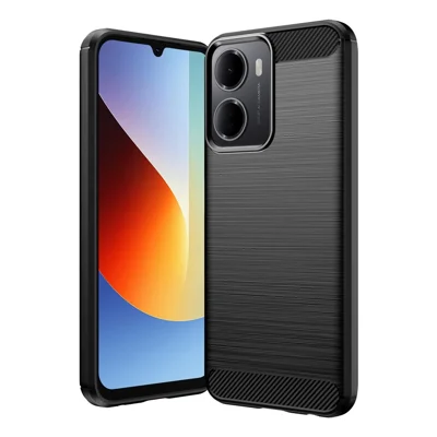 Cover in TPU per Xiaomi Redmi A7 Pro 5G / 4G, Custodia Protettiva con Texture in Fibra di Carbonio Spazzolata - Nero