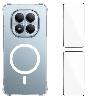  WANLONFENG para Xiaomi Redmi Note 15 Pro 5G (Global) Serie WL1 Funda Magnética Transparente de 2,0 mm Cubierta Trasera de TPU para Teléfono con 2 Unidades de Películas de Pantalla - Transparente