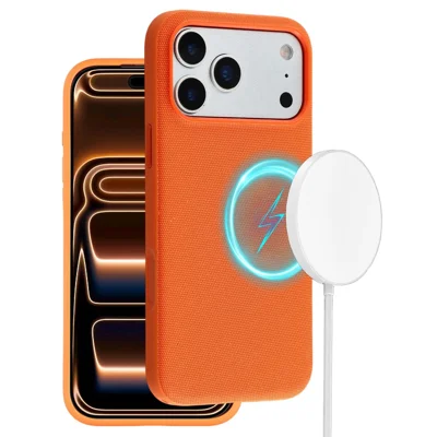 X-LEVEL Funda para iPhone 17 Pro Max Compatible con MagSafe, Funda de Tela Técnica Recubierta de TPU + PC - Naranja