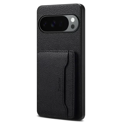 DENIOR D30 pour Google Pixel 10 / 10 Pro Étui Magnétique avec Porte-cartes Amovible, Support, Housse Arrière en Cuir Texturé Type Croco - Noir