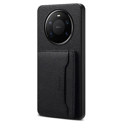 DENIOR D30 til Huawei Mate 80 / Mate 80 Pro Magnetisk Taskase Aftagelig Kortholder Ståsupport Litchistruktur Læder Bagdæksel - Sort