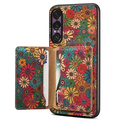 For Sony Xperia 1 VII Magnetisk Taske Blomstermønster PU Læder TPU Telefonbeskytter med Aftagelig Kortholder - Grøn
