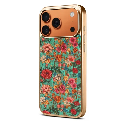 For iPhone 17 Pro Max Magnetic Case Floral Pattern PU Leather Coated PC+TPU Shockproof Cover - Blue