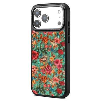 For iPhone 17 Pro Magnetic Case Floral Pattern PU Leather PC TPU Shockproof Cover - Blue