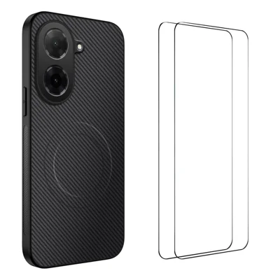  WANLONFENG for Xiaomi Redmi A5 NFC (EU) (173.45mm) TQ1 Series Magnetic Case Carbon Fiber Texture PC TPU Phone Cover with 2Pcs Screen Films - Black