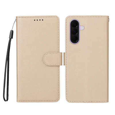 For Samsung Galaxy A27 5G Case RFID Blocking 3 Card Slots PU Leather Phone Cover with Wrist Strap - Creamy White