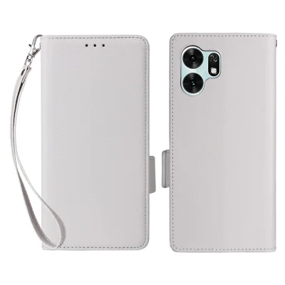 For Honor X6d 5G / Play 60A 5G Case Litchi Texture Wallet Leather Phone Cover with Wrist Strap - White