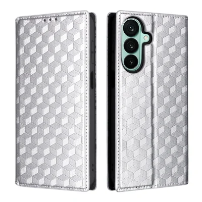 Til Samsung Galaxy A27 Case Wallet Rombepræget PU-læder telefonbeskyttelse - Sølv