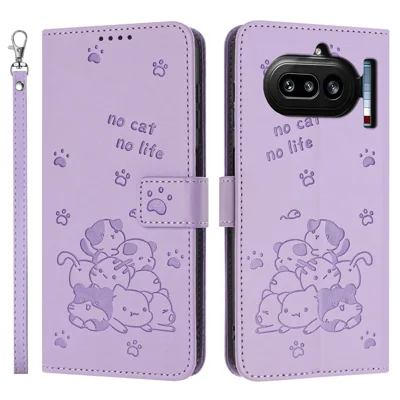 Til Nothing Phone (4a) Wallet Case Kattemønster Inkludering Læder Phone Cover med Snor - Lilla