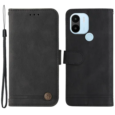 Cover Portafoglio in Pelle per Xiaomi Redmi A1+ 4G / A2+ 4G / Poco C50 4G (Con Foro per Sensore di Impronte Digitali) Copertura in Tocco Pelle con Supporto e Cinturino - Nero