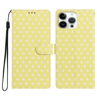 Für iPhone 16 Pro Hülle Sternmuster PU-Leder-Mappenständer-Handyhülle mit Handschlaufe - Gelb