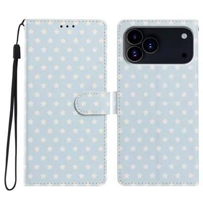 For iPhone 18 Pro Max / 17 Pro Max Case Star Pattern PU Leather Wallet Stand Phone Cover with Wrist Strap - Baby Blue