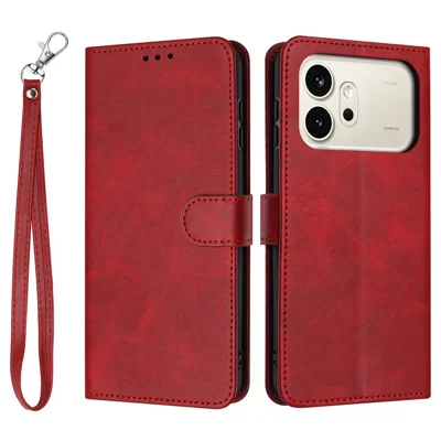 Voor Honor 600 5G / 600 Pro 5G Portefeuillehoesje Flipstand Kalfsstructuur PU Leren Telefoonhoesje met Riempje - Rood