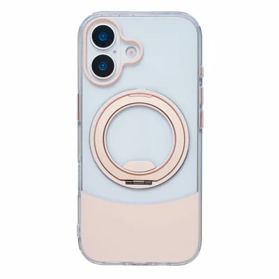 Achat en vrac pour iPhone 17 - Coque transparente aux couleurs vives avec support métallique rotatif 360°, protection anti-choc en TPU et acrylique - Rose