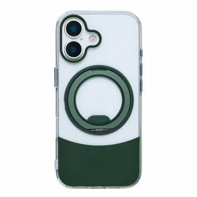 Achat en vrac pour coque iPhone 16 transparente au design coloré, support métallique rotatif à 360°, housse anti-choc en TPU acrylique - Vert