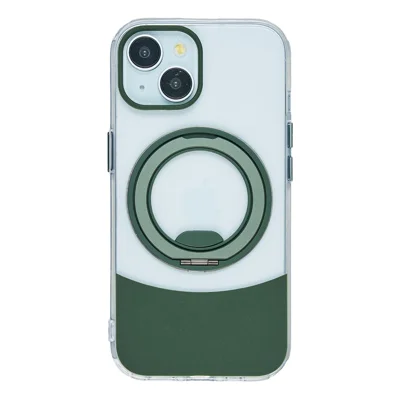 Acquisto all'ingrosso per custodia iPhone 15 trasparente con design colorato, supporto magnetico metallico rotante a 360°, cover antiurto in TPU e acrilico - Verde