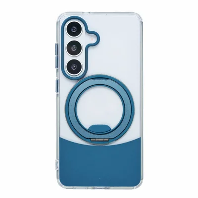 Bulk Purchasing For Samsung Galaxy S26 Case Transparent Colorful Design 360° Rotating Metal Kickstand Shockproof TPU Acrylic Cover - Blue