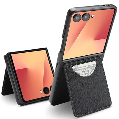  For Samsung Galaxy Z Flip7 5G HGUANCASE Case Vintage Leather TPU Phone Cover with Magnetic Card Holder Kickstand - Black